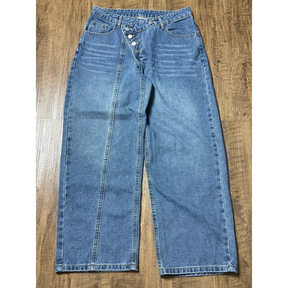 Manfinity Womens Crossover Waist Straight Leg Medium Wash Jeans Size XS US 6-8